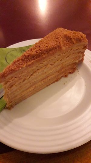 "Honey" cake at Vegan's Prague in Prague