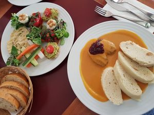 Dumplings and appetiser at Vegan's Prague in Prague