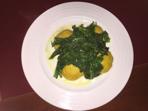 Vegan dumplings with tempeh and vegetable filling at Vegan's Prague in Prague