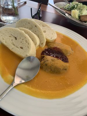 Czech dumplings. The cranberry jam really made it! at Vegan's Prague in Prague