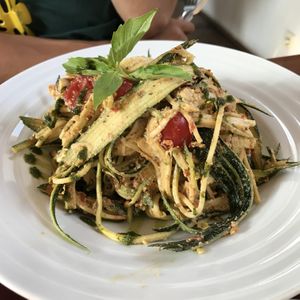 Raw zucchini spaghetti. Was the dish of the day. A M A Z I N G. 10/10 at Vegan's Prague in Prague