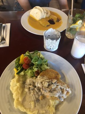 Schnitzel made from chickpeas and lentils & Czech dumplings  at Vegan's Prague in Prague