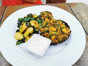 Vegan filled portabello mushroom at Vegan's Prague in Prague