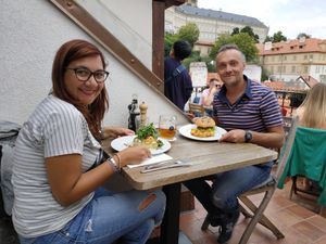 Me and my wife !  at Vegan's Prague in Prague