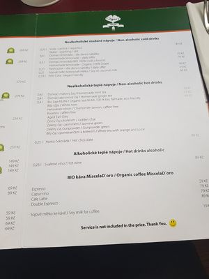 Menu at Vegan's Prague in Prague