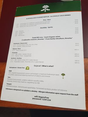 Menu at Vegan's Prague in Prague