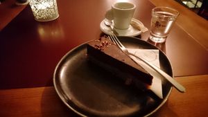Raw choclate cake with chili at Vegan's Prague in Prague