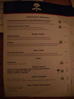 Menu at Vegan's Prague in Prague