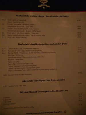 Menu at Vegan's Prague in Prague