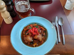 Traditional potatoes goulash at Vegan's Prague in Prague