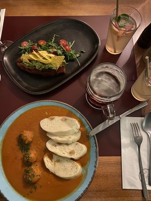 Filled sweet potatoe & dumplings with tomatoesauce & quinoa-chickpea balls at Vegan's Prague in Prague