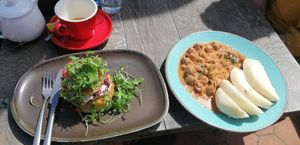 Glutenfree burger and goulash at Vegan's Prague in Prague