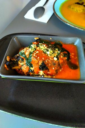 Zucchinilasagne at Vegan's Prague in Prague