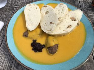 dumplings with sauce  at Vegan's Prague in Prague