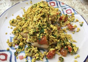 Waffles with scrambled tofu - amazing mix at Eco Eco in Tenerife