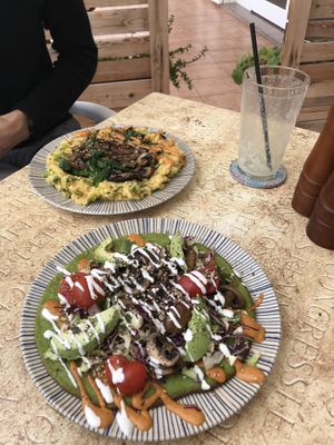 polenta with mushrooms and chickpea pizza at Eco Eco in Tenerife