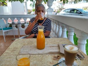 Fresh orange juice and coffee. at Eco Eco in Tenerife