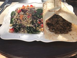 The kebab and rich salad with quinoa  at Eco Eco in Tenerife