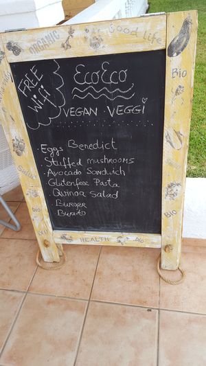 The blackboard on the street at Eco Eco in Tenerife