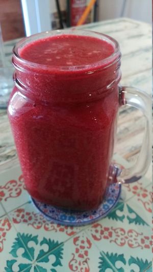 Smoothies: El As de la depuración (with carrot, beetroot, pear, apple lemon and ginger) at Eco Eco in Tenerife