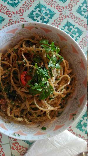Pasta with vegetable and pesto at Eco Eco in Tenerife