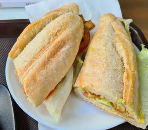 Avocado, salad, tomato and plant based protein sandwich at Crois-Sants in Barcelona