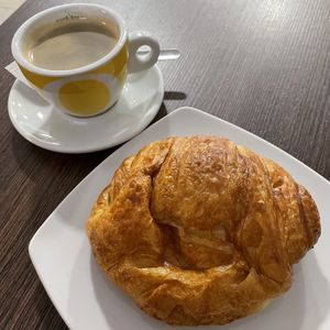 Dark chocolate croissant and an americano  at Crois-Sants in Barcelona