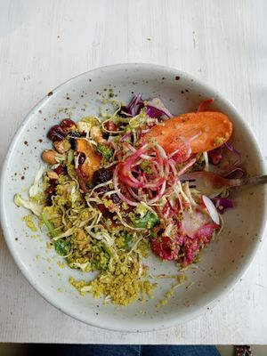 Sorry half eaten but beautifully presented. Bigger portion then it looks at Sally Voltaire & Systrar in Stockholm