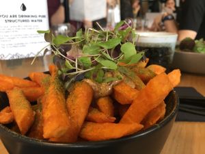 Sweet potato fries with almond butter at Matcha Mylkbar in St Kilda
