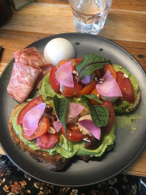 Avocado toast with bacon and egg at Matcha Mylkbar in St Kilda