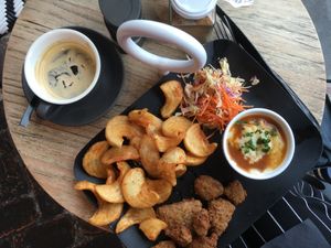 Popcorn Chicken Tray ($21) and Double Espresso on Ice ($4) at Matcha Mylkbar in St Kilda