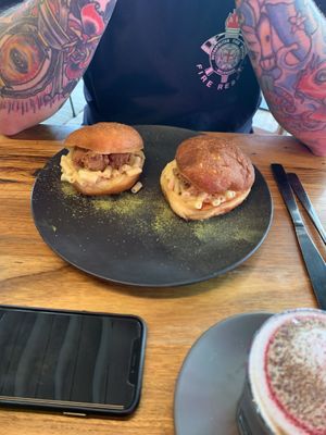 Mac and cheese popcorn chicken burgers at Matcha Mylkbar in St Kilda