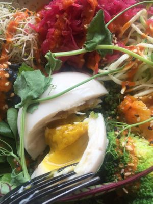 Vegan poached egg at Matcha Mylkbar in St Kilda