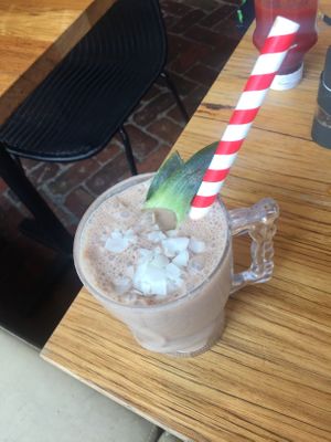 Peanut butter, banana, cacao, date and almond milk smoothie at Matcha Mylkbar in St Kilda