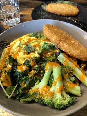 DIY bowl Tofu, avo, mushrooms, kale, broccoli  at Matcha Mylkbar in St Kilda