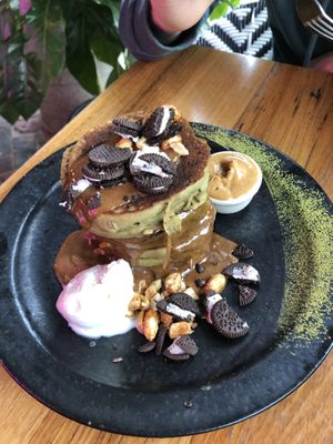 Matcha pancakes (we replaced the chocolate ice cream with the coconut one) at Matcha Mylkbar in St Kilda
