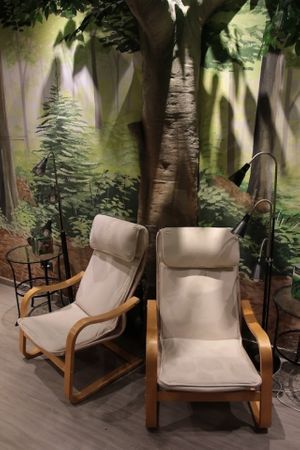 Couple of comfy chairs to sit back and relax. A good tea, a good book, or maybe a quick nap after lunch at Teteria El Bosque in Huesca