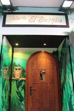 Our guardian owl, named Owla (after Owl + Hola) watches who dares enter the forest at Teteria El Bosque in Huesca