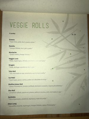 Veggie Menu at Aida Bar Sushi Bar in Lima