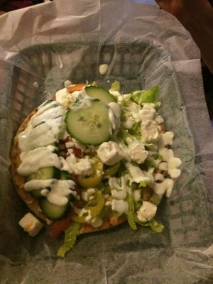 Greek flatbread can be made vegan at North Shore Deli in St John