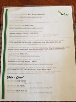 Menu in winter 2019 at Salvia in Playa Del Carmen