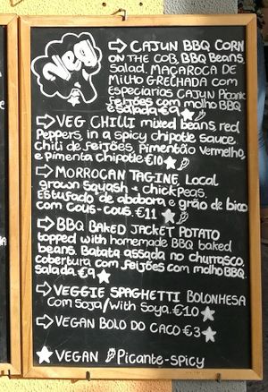 detail of veg menu at O Forno in Calheta