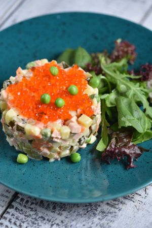OLIVIER SALAD WITH LAMINARIA CAVIAR at Vegano Hooligano - Mala in Odessa