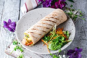 Vegan dog with quinoa, potatoes and tartar sauce at Vegano Hooligano - Mala in Odessa