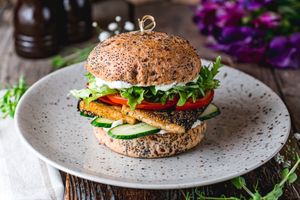 Burger with tofu in nori, vegetables and tartar sauce at Vegano Hooligano - Mala in Odessa
