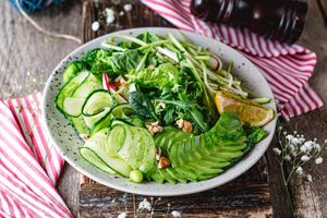 Raw green bowl with avocado, broccoli, cucumber and zucchini at Vegano Hooligano - Mala in Odessa
