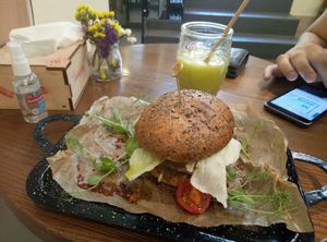 Burger with tofu cheese and smoozy ＃5 at Vegano Hooligano - Mala in Odessa