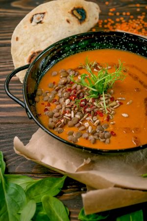 Lentil cream soup with spiced butter (300) at Vegano Hooligano - Mala in Odessa