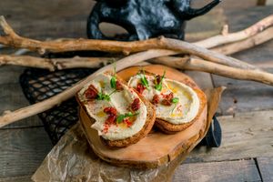 Healthy toasts with hummus and sun-dried tomatoes (140g) at Vegano Hooligano - Mala in Odessa