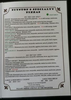 menu 4 at Pitstop Pizza in Coorparoo